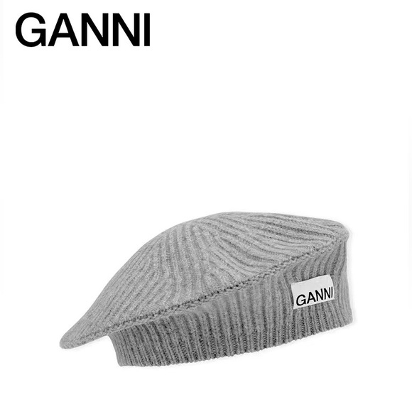 Ganni Gray Ribbed Knit Beret - Picture 2 of 10